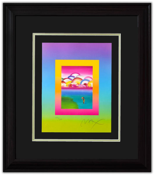 Peter Max- Original Lithograph "UMBRELLA MAN WITH RAIMBOW SKY ON BLENDS"