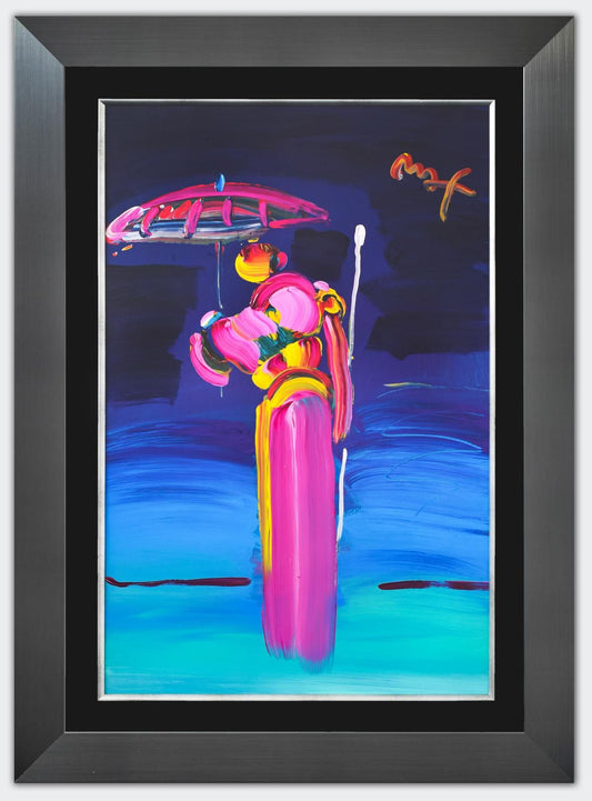 Peter Max- Original Mixed Media "Umbrella Man with Cane"