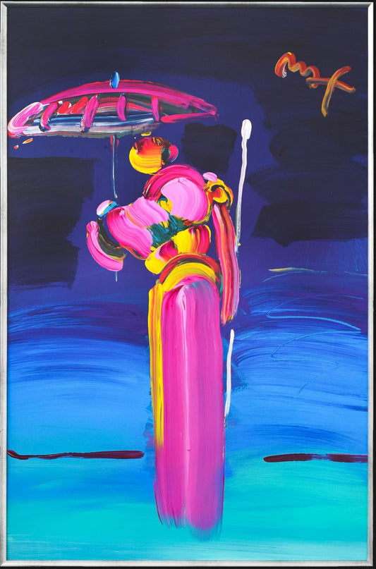Peter Max- Original Mixed Media "Umbrella Man with Cane"