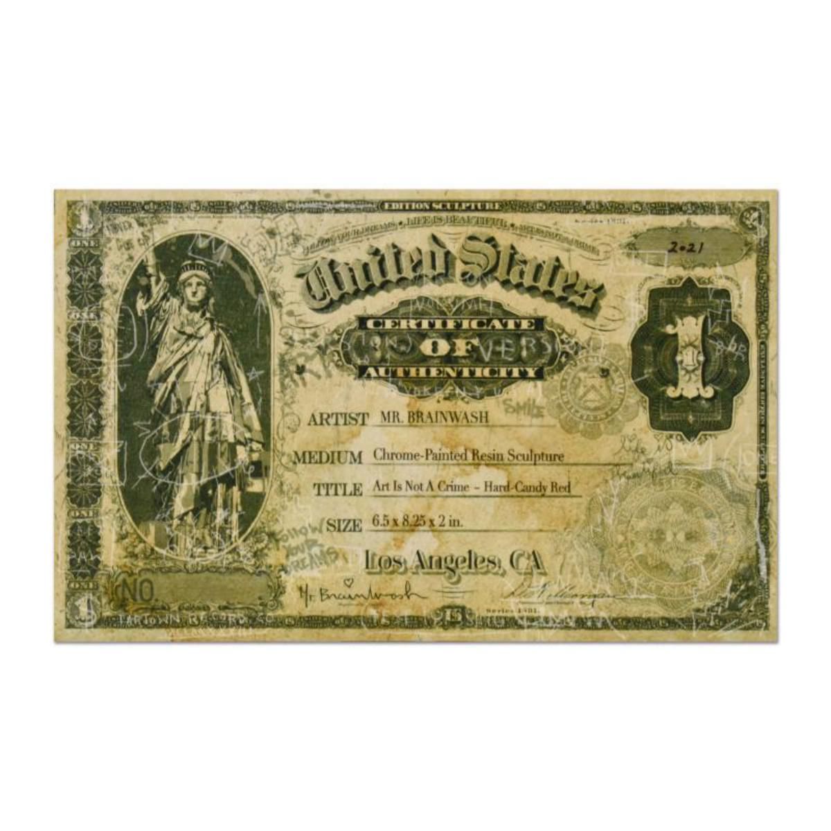 Mr. Brainwash- Resin Sculpture "Art Is Not a Crime (Chrome Red)"