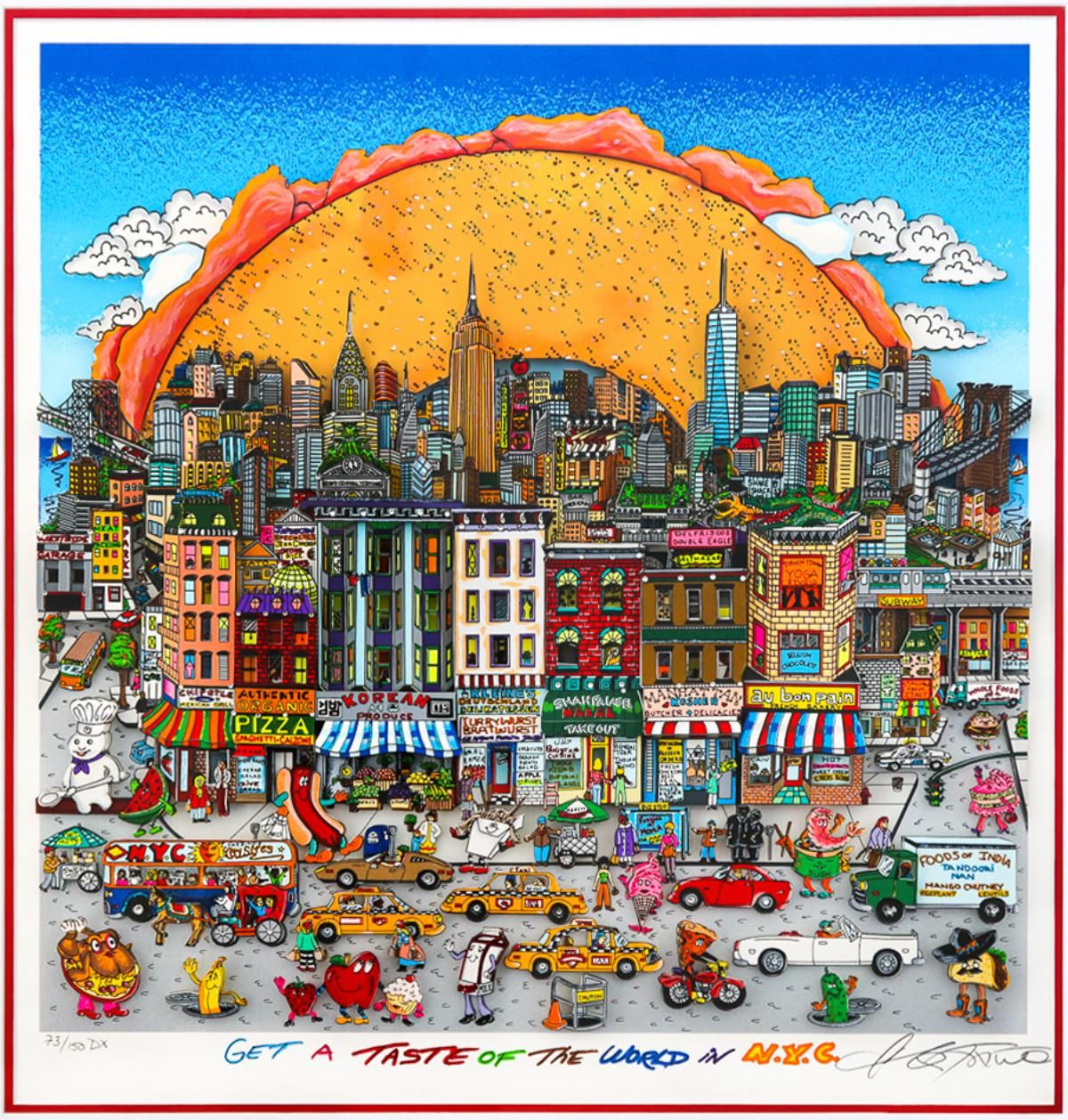 Charles Fazzino- 3D Construction Silkscreen Serigraph "Get A Taste of the World in N.Y.C (Red)"