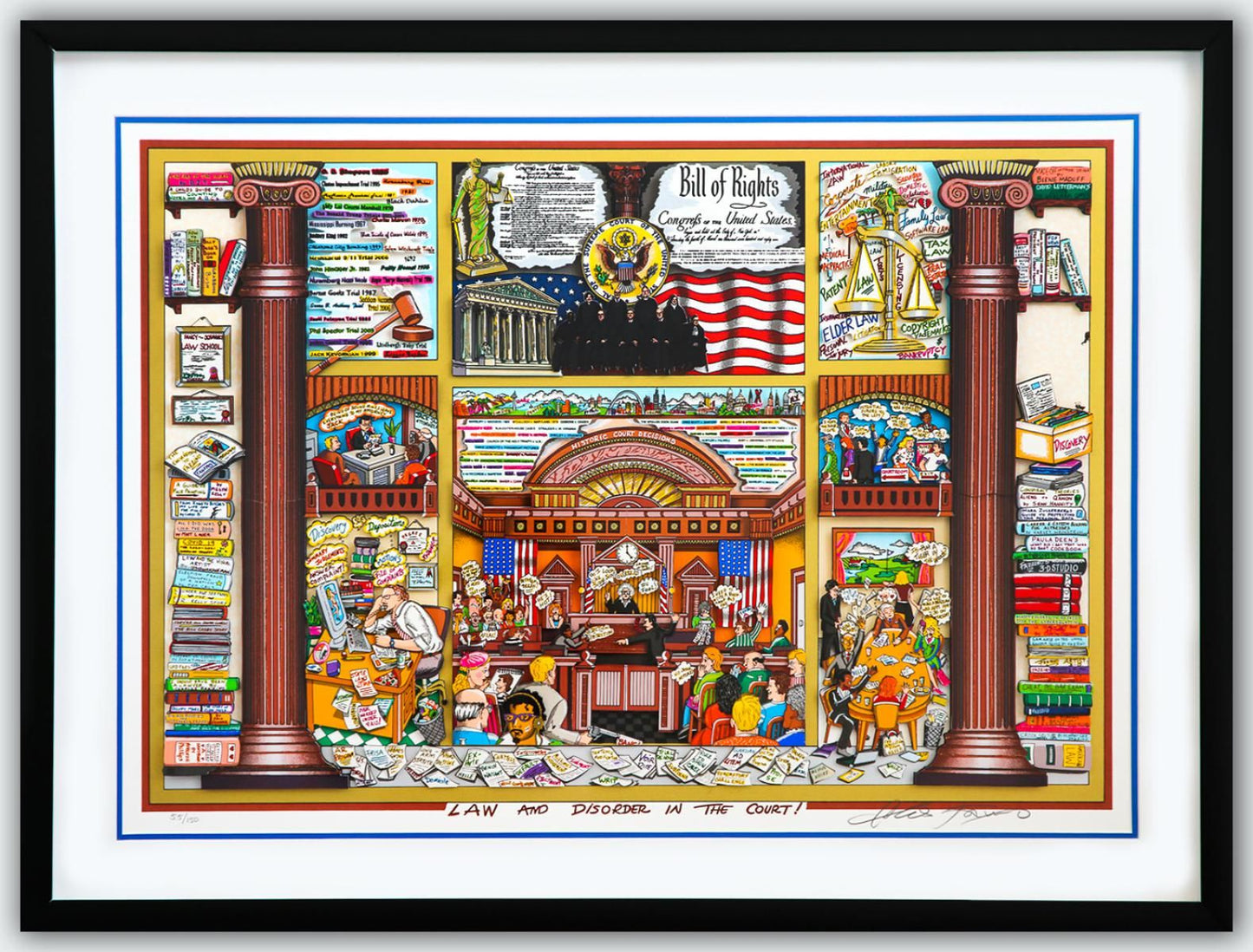 Charles Fazzino- 3D Construction Silkscreen Serigraph "Law and Disorder in the Court! (Blue)"