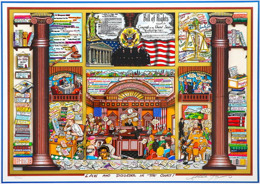 Charles Fazzino- 3D Construction Silkscreen Serigraph "Law and Disorder in the Court! (Blue)"