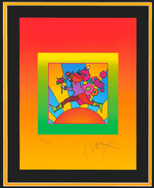 Peter Max- Original Lithograph "Flower Jumper Over Sunrise on Blends"