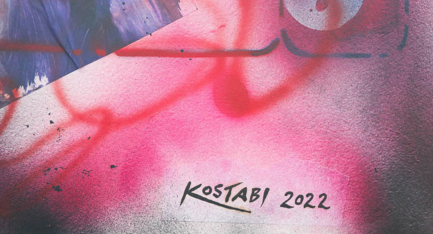 Mark Kostabi- Original Mixed Media on Paper "Echoes of Holding, 2022"