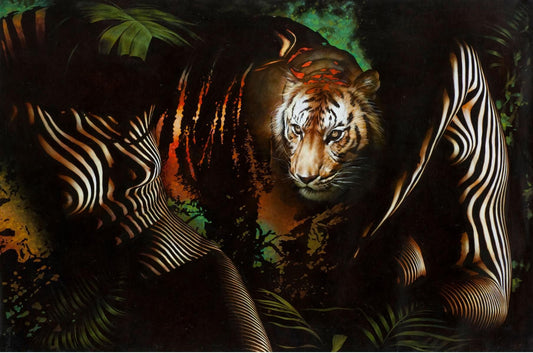 Vera V. Goncharenko- Original Giclee on Canvas "The Ladies with the Tiger"