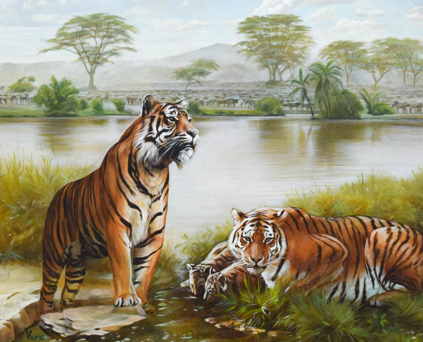 Vera V. Goncharenko- Original Giclee on Canvas "Family Time"
