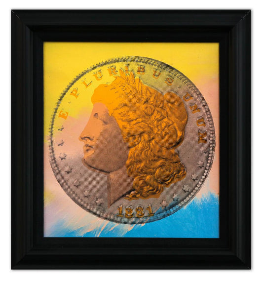 Steve Kaufman (1960-2010)- Hand Pulled silkscreen mixed media on Canvas "1881 Coin"
