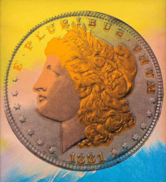 Steve Kaufman (1960-2010)- Hand Pulled silkscreen mixed media on Canvas "1881 Coin"