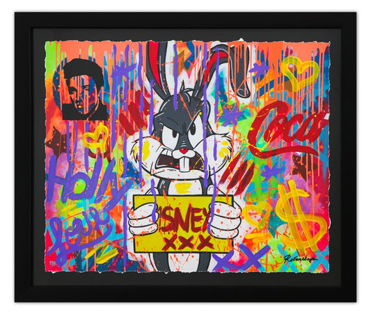 Nastya Rovenskaya- Original Mixed Media on Paper "Angry Rabbit"