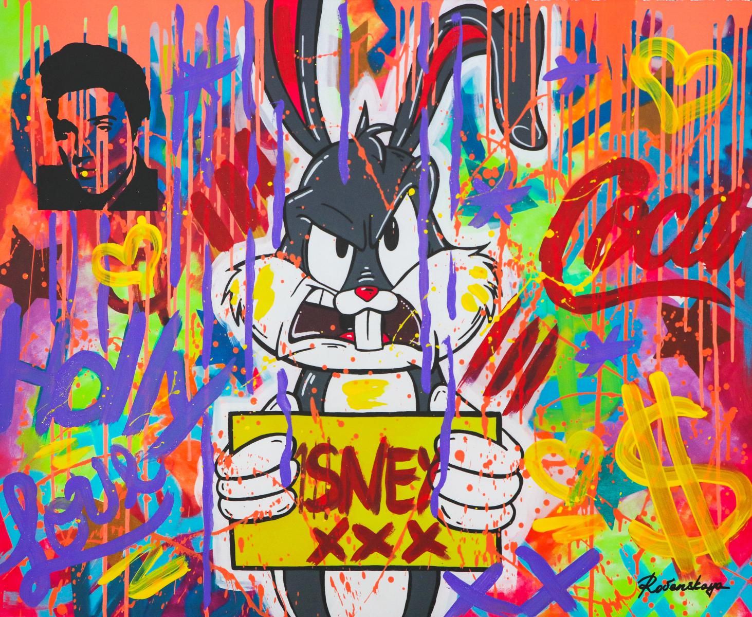 Nastya Rovenskaya- Original Mixed Media on Paper "Angry Rabbit"