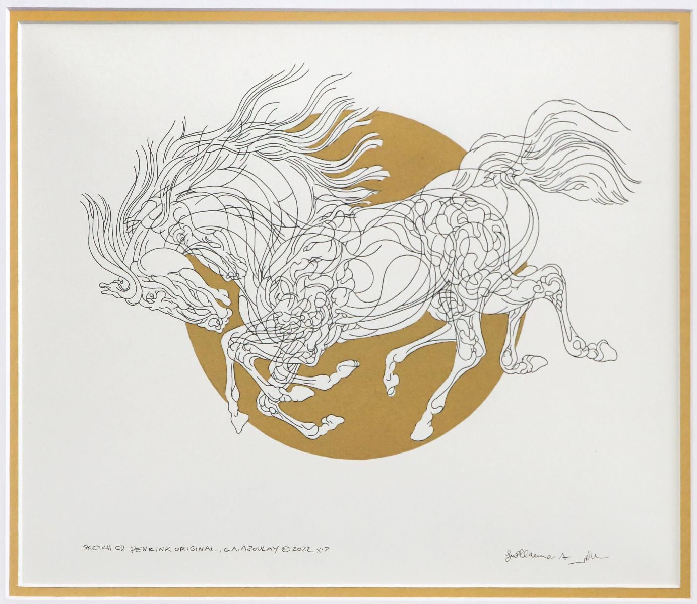 Guillaume Azoulay- Original pen and ink with hand laid gold leaf "Sketch CD"