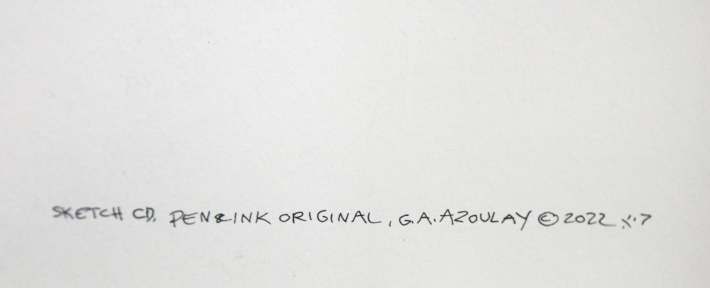 Guillaume Azoulay- Original pen and ink with hand laid gold leaf "Sketch CD"