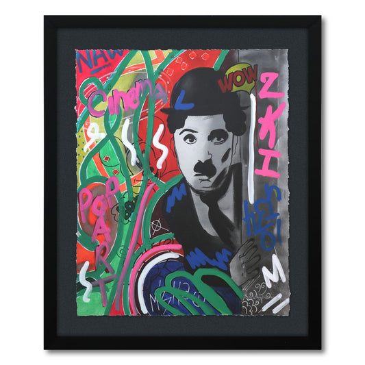 Nastya Rovenskaya- Mixed Media on Paper "Chaplin Is Hiding"