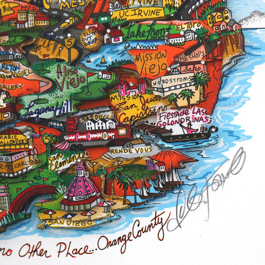 Charles Fazzino- 3D Construction Silkscreen Serigraph "Like No Other Place,Orange County"