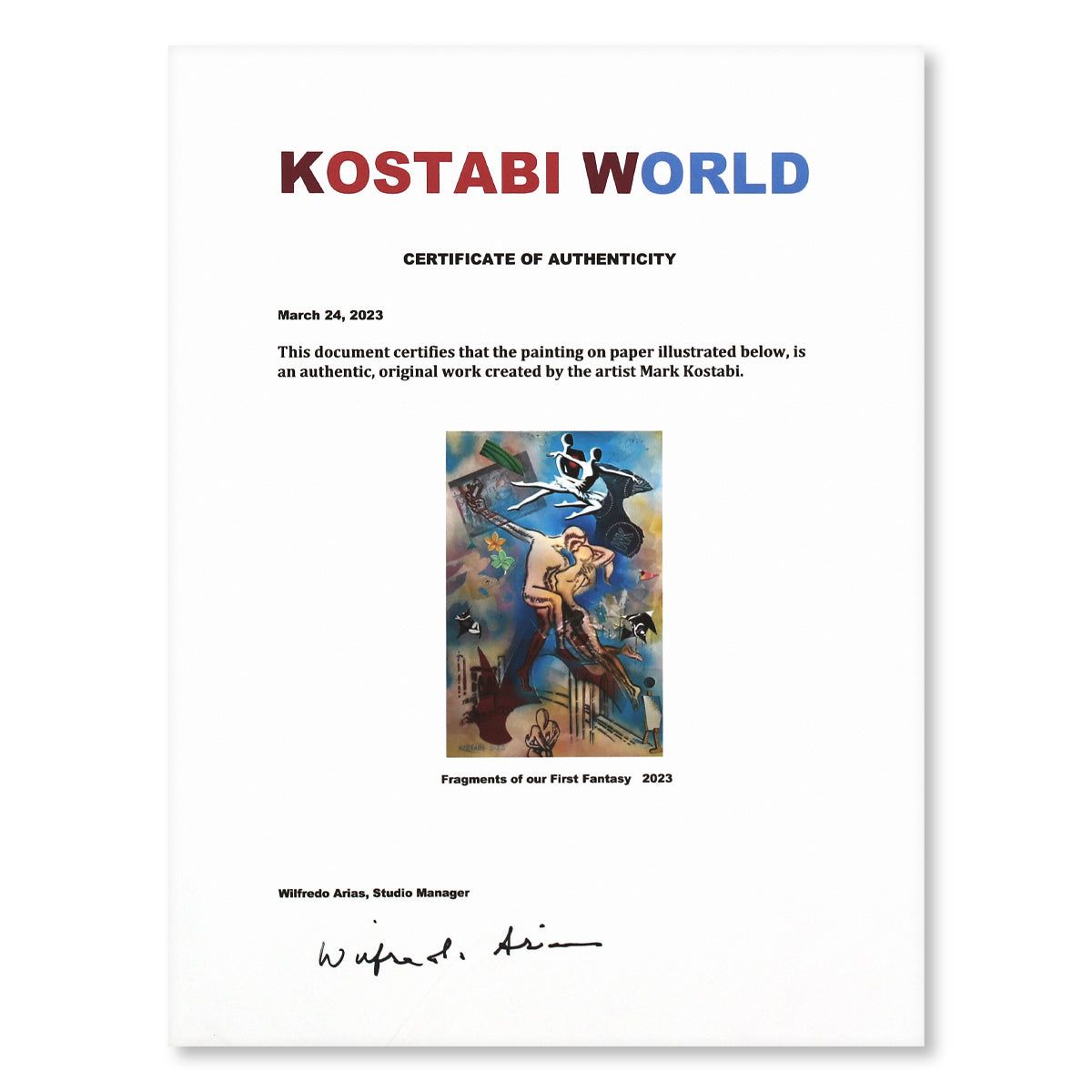 Mark Kostabi- Original Mixed Media on Paper "Fragments of our First Fantasy"