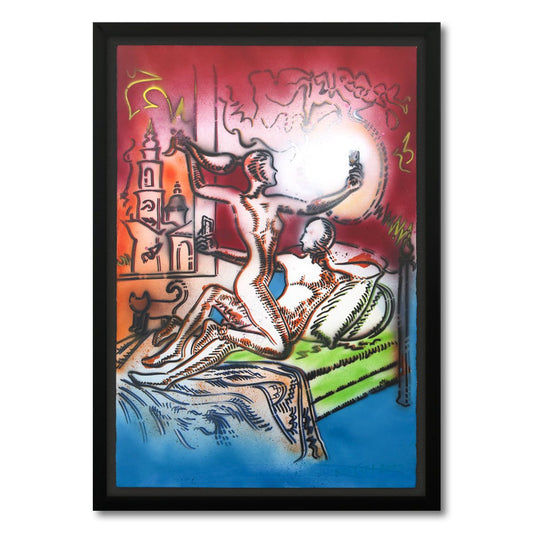 Mark Kostabi- Original Mixed Media on Paper "Crimson Desire"