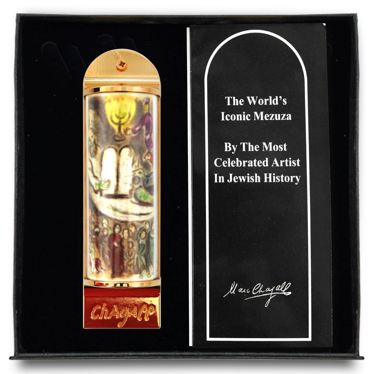 Marc Chagall- Mezuzah/ Silkscreen on 24K gold plated bronze "Ten Commandments"