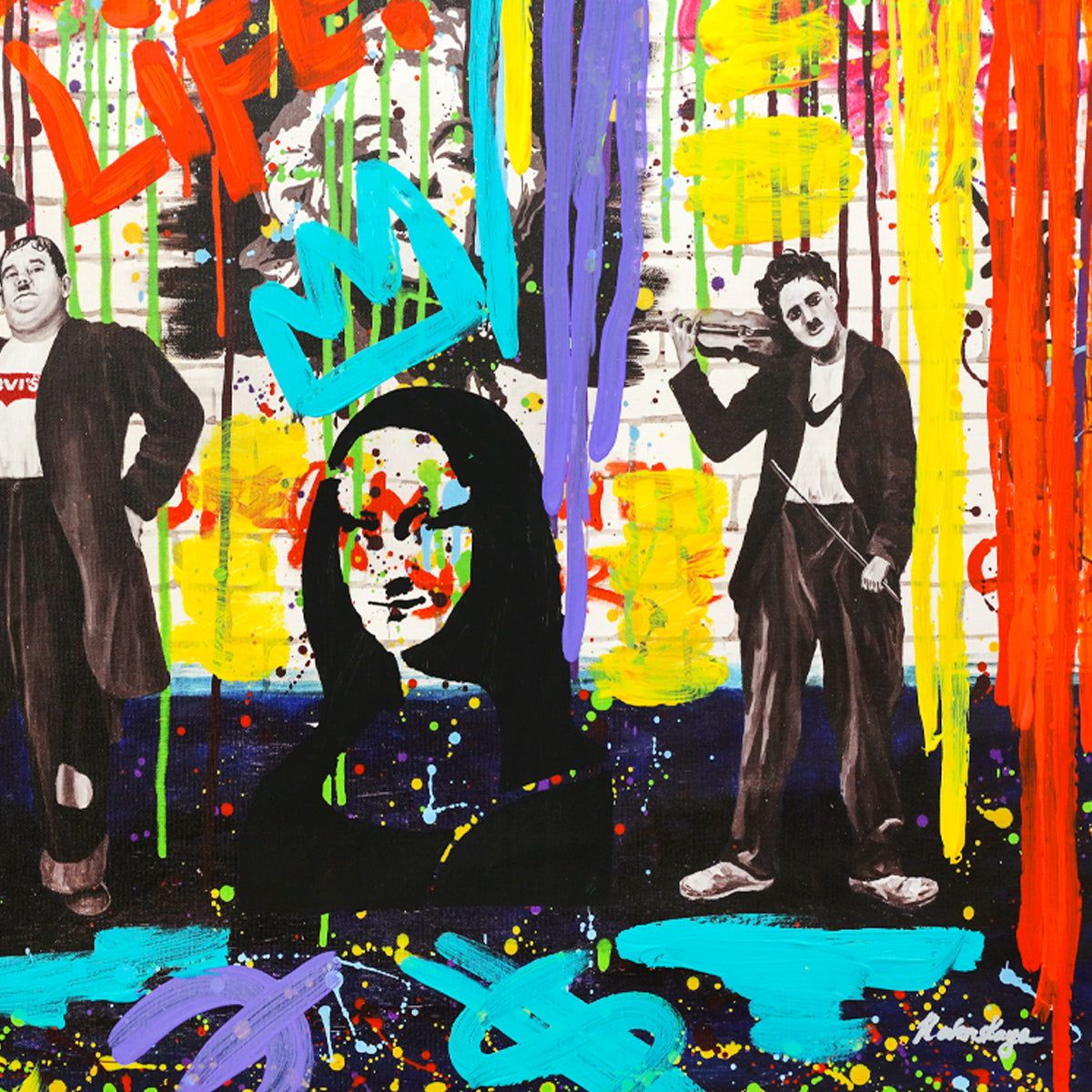 Nastya Rovenskaya- Mixed Media "Chaplin and Hardy"