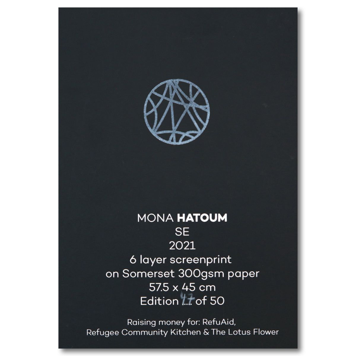 Mona Hatoum- 5 layer screenprint with high build application on Somerset 300gsm paper "The Blues no. 1-12.7.2020/2021"