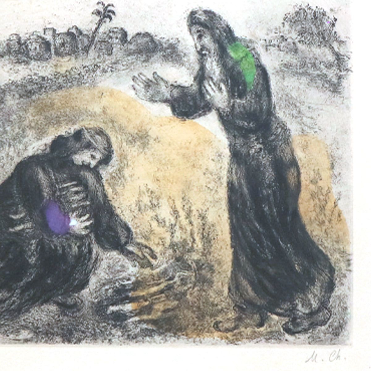 Marc Chagall- Etching with hand colouring on wove Paper "Elijah and the Widow of Sarepta, from La Bible [Cramer Book 30], 1931-39"