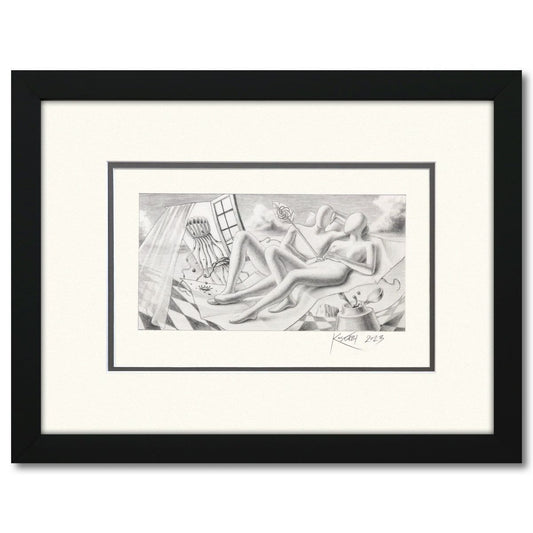 Mark Kostabi- Original Drawing on Paper "Future's AI Romance"