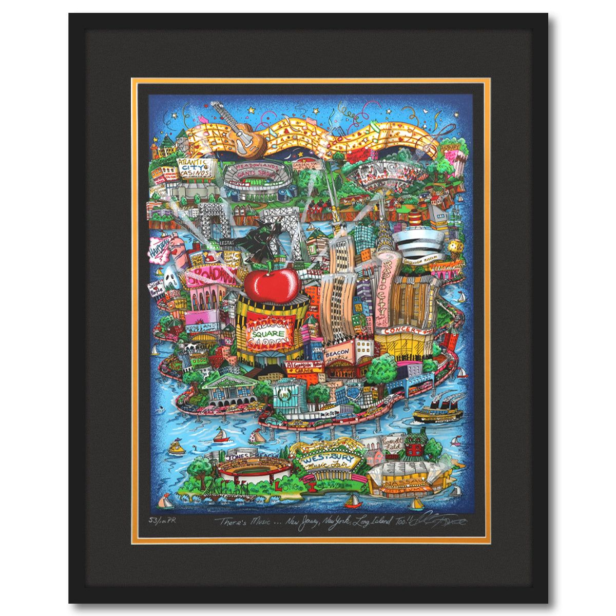 Charles Fazzino- 3D Construction Silkscreen Serigraph "There's Music: New Jersey, New York, Long Island Too!!"