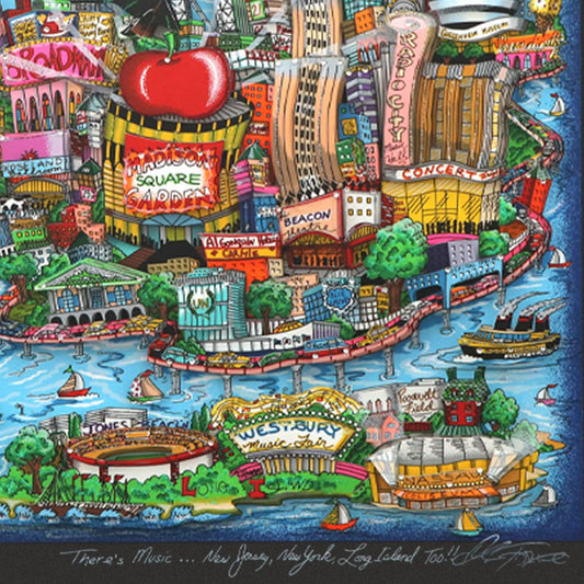 Charles Fazzino- 3D Construction Silkscreen Serigraph "There's Music: New Jersey, New York, Long Island Too!!"
