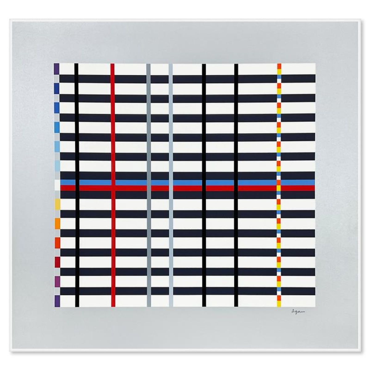 Yaacov Agam- Silkscreen Serigraph "Hommage du Mondrian (Silver)"