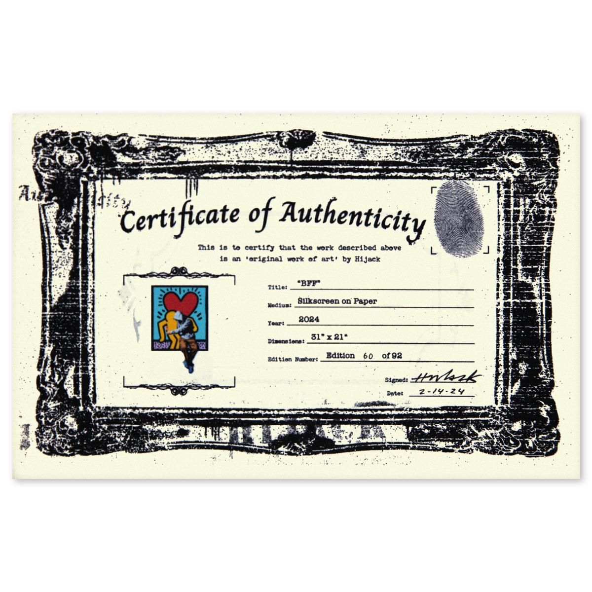 Hijack- Serigraph in Colors on Paper "BFF"