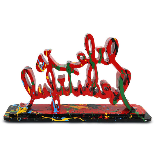 Mr Brainwash- Acrylic Dipped and Splashed Cast Resin Sculpture in Plexiglass Enclosure "Life Is Beautiful - Dipped Red Splash, 2020"