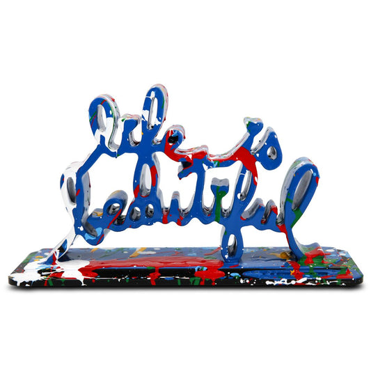 Mr Brainwash- Acrylic Dipped and Splashed Cast Resin Sculpture in Plexiglass Enclosure "Life Is Beautiful - Dipped Dark Blue Splash, 2020"