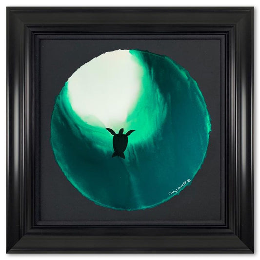 Wyland- Original Watercolor Painting on Deckle Edge Paper "Floating in a green Sea"