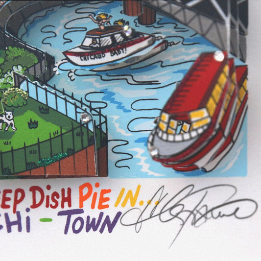 Charles Fazzino- 3D Construction Silkscreen Serigraph "A Deep Dish Pie in Chi Town"