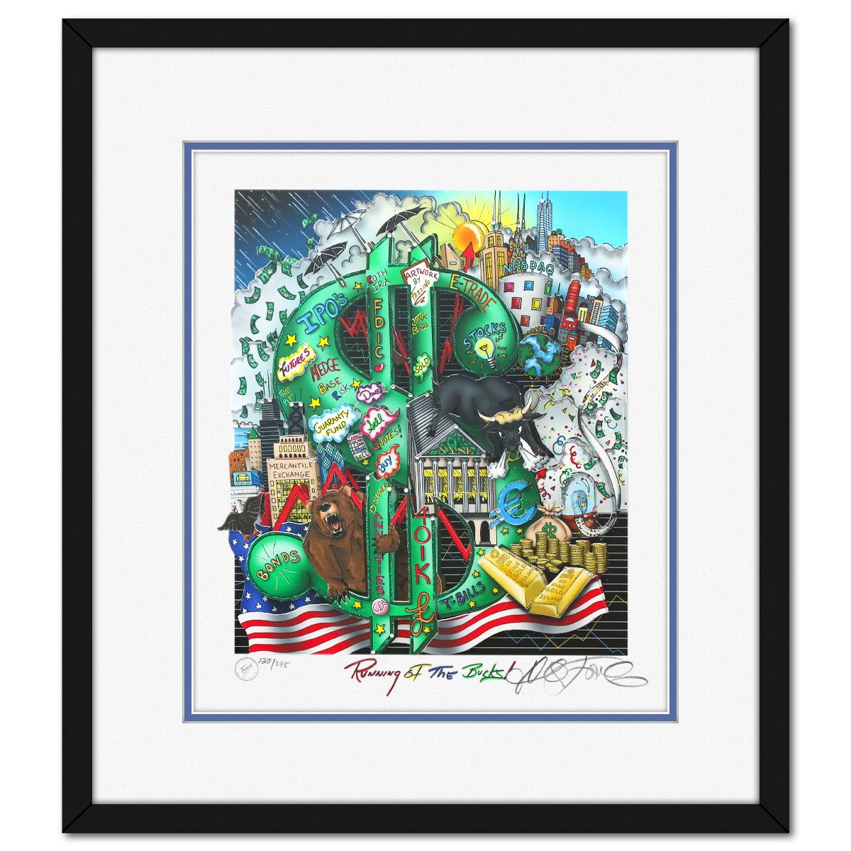 Charles Fazzino- 3D Construction Silkscreen Serigraph "Running of the Bucks!"