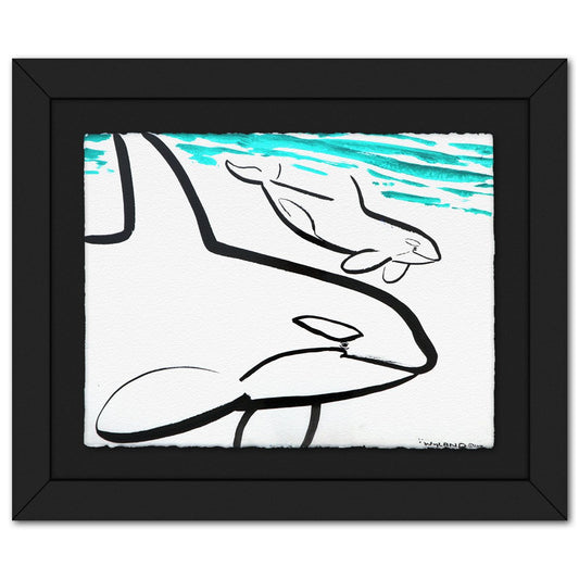 Wyland- Original Sumi Ink Painting "Killer Whales"
