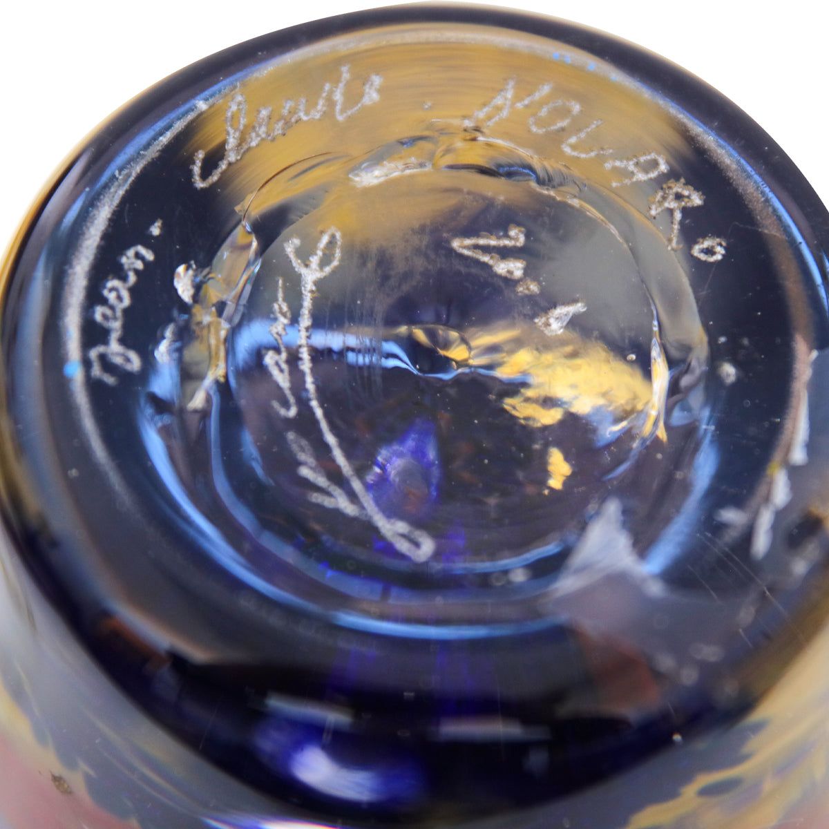 Jean-Claude Novaro- Handmade Glass "Large 3-Layer Gold, Blue & Red"