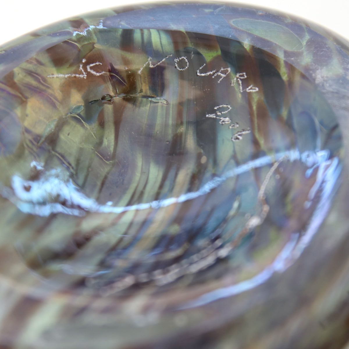 Jean-Claude Novaro- Handmade Glass "Green Fluted Vase w/Gold"