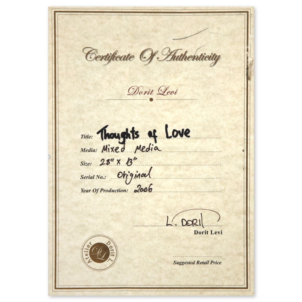 Dorit Levy- Original Mixed Media "Thoughts of Love"