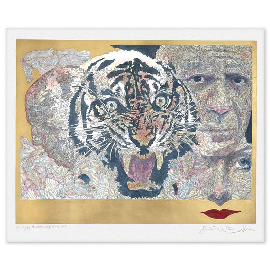 Guillaume Azoulay- Hand Watercolored Gold Leaf Etching "Of Cats and Bulls"