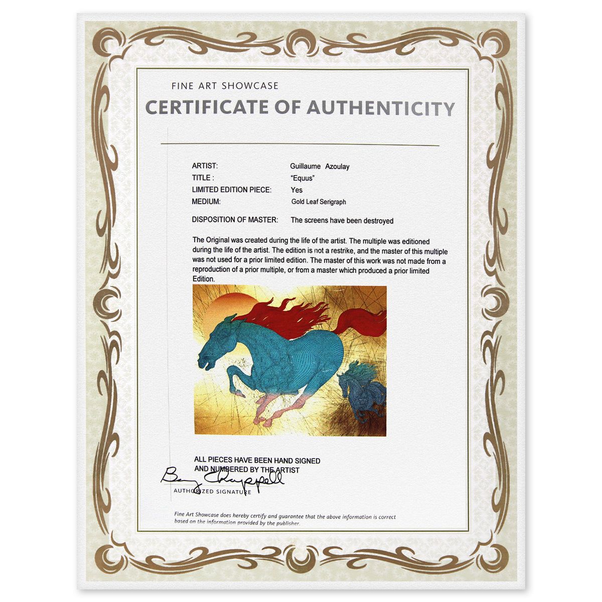 Guillaume Azoulay- Gold Leaf Serigraph "Equus"