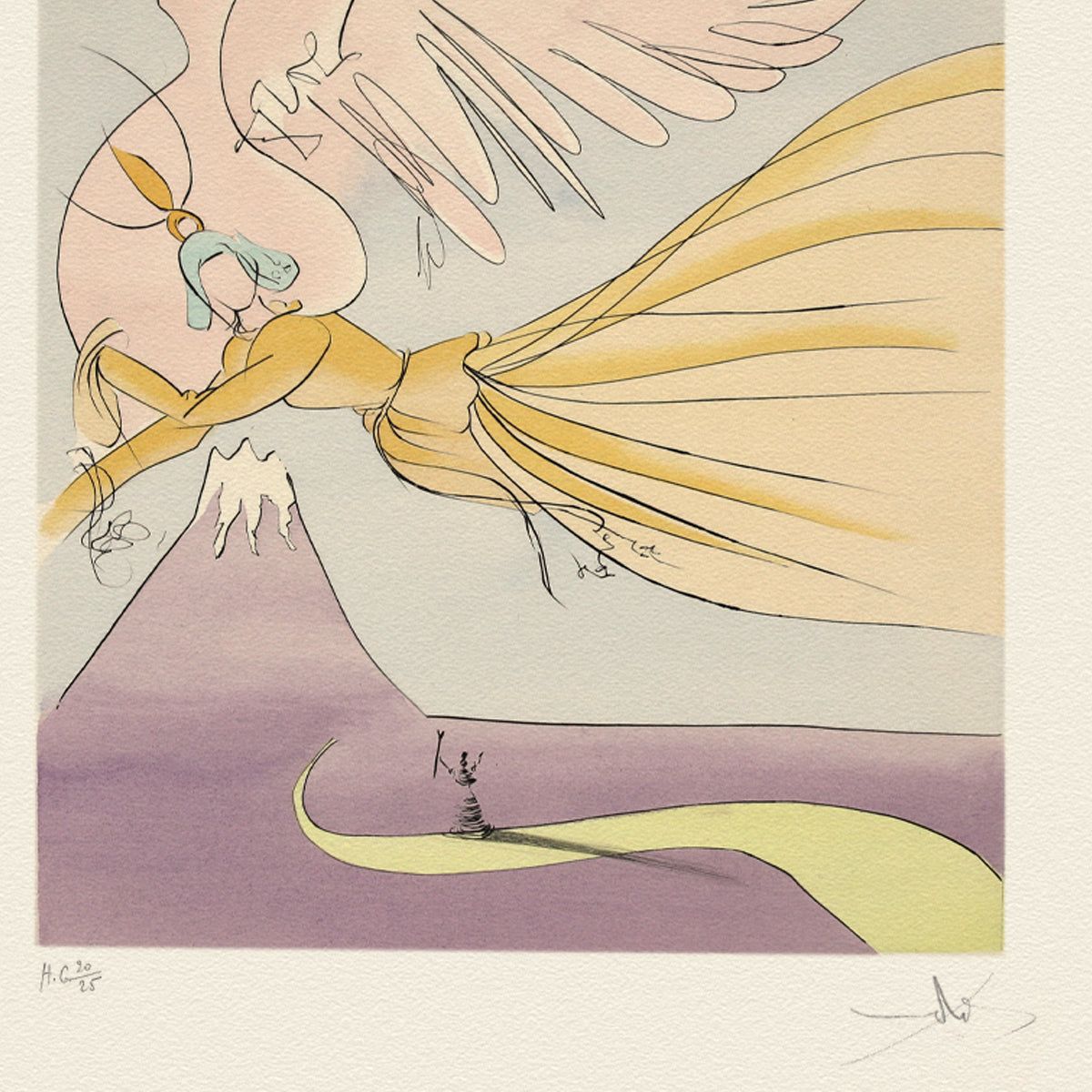 Salvador Dali- Etching "Hagoromo- The Robe of Feathers"