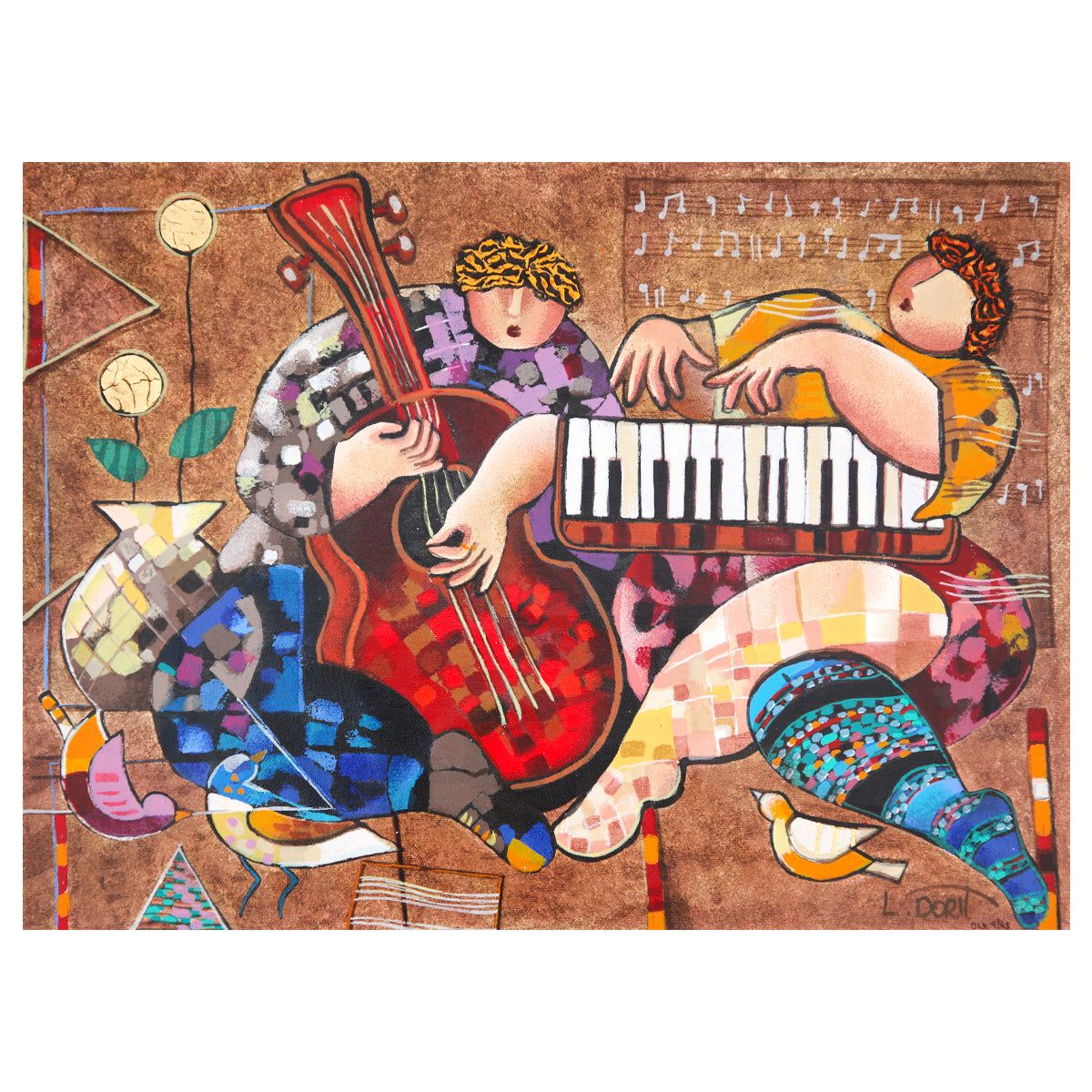 Dorit Levy- Hand Embelished Serigraph on Canvas "Jazz Dancers"