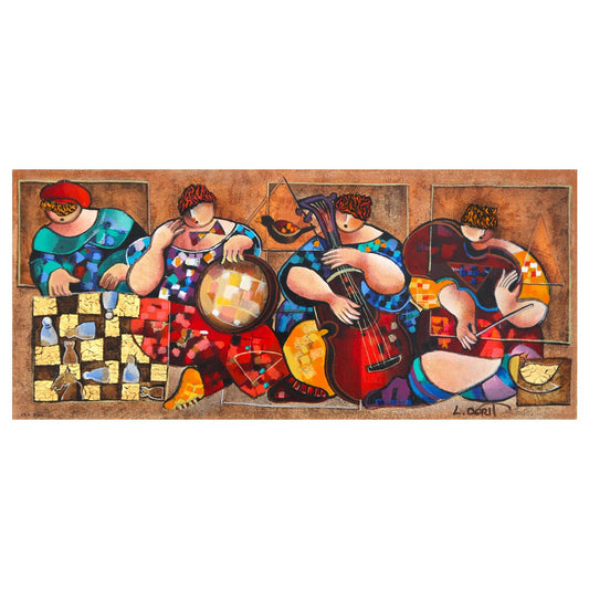 Dorit Levy- Hand Embelished Serigraph on Canvas "Chess Players"