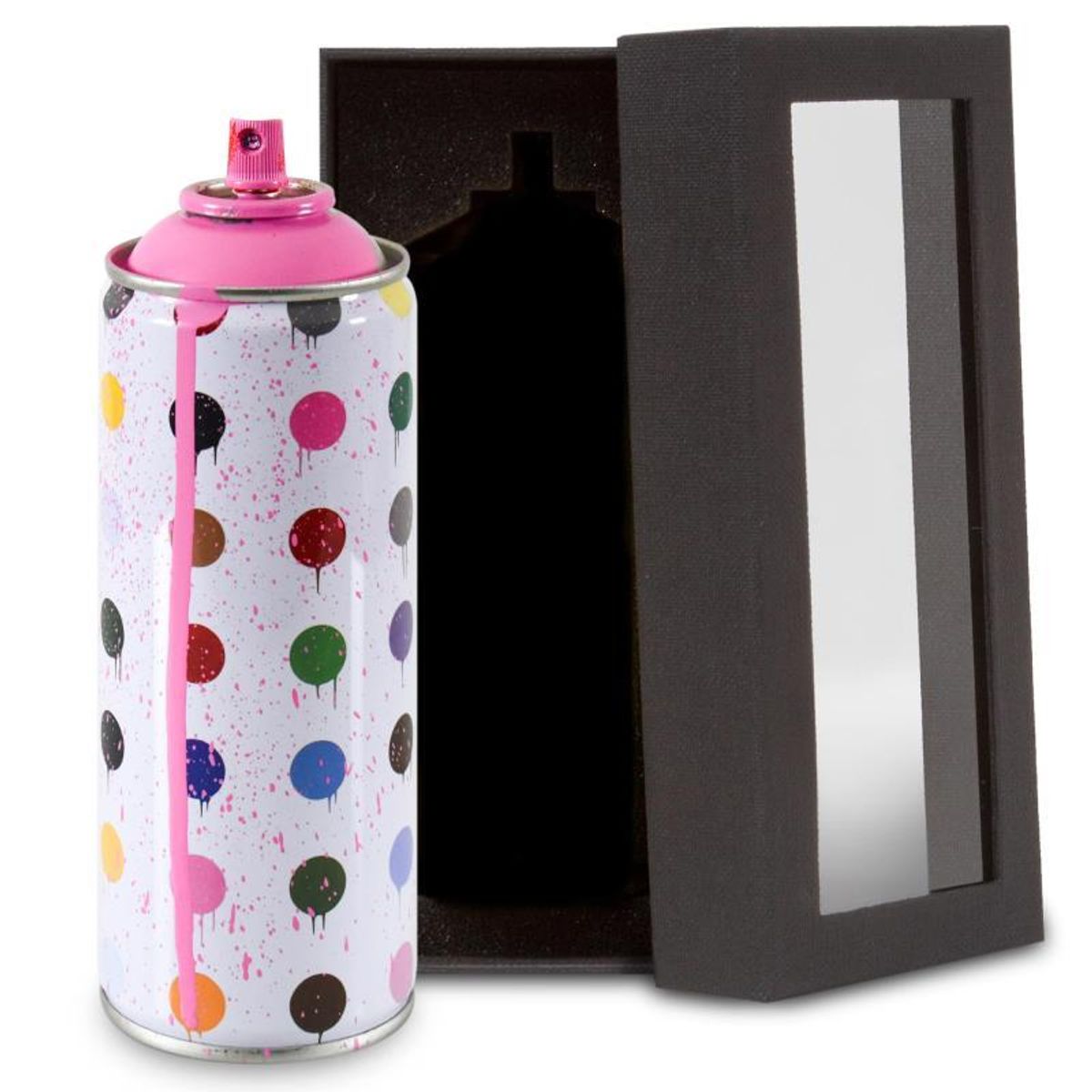 Mr. Brainwash, "Hirst Dots (Pink)" Limited Edition Hand Painted Spray Can with Plate Signature.