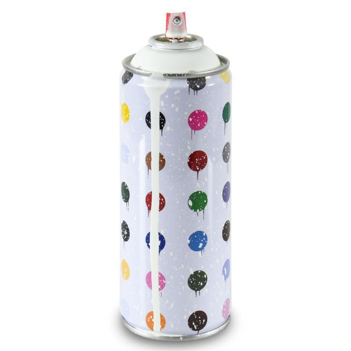 Mr. Brainwash, "Hirst Dots (White)" Limited Edition Hand Painted Spray Can with Plate Signature.