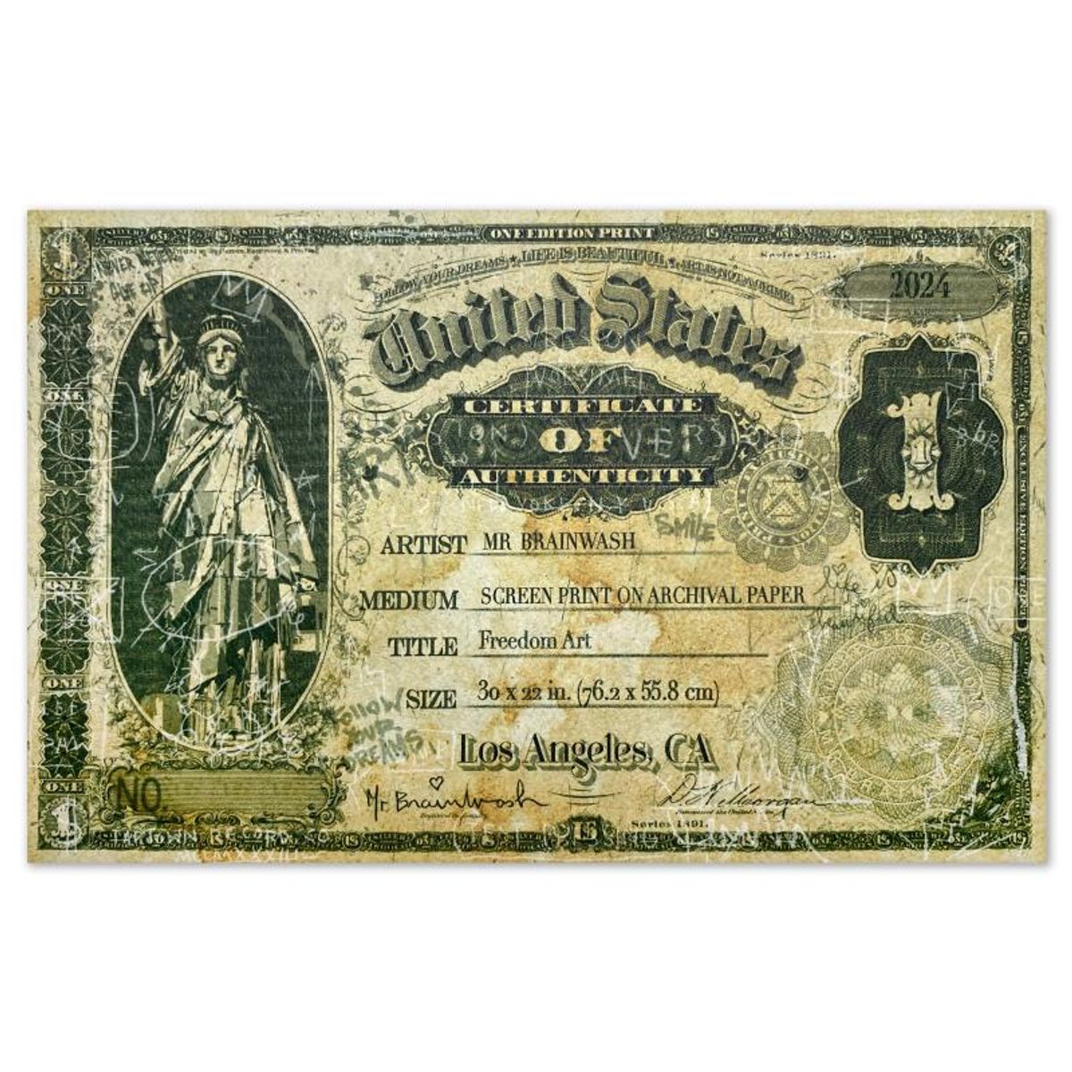 Mr. Brainwash, "Freedom Art" Framed Hand embellished Limited Edition Silk Screen, Hand Signed with Certificate of Authenticity.