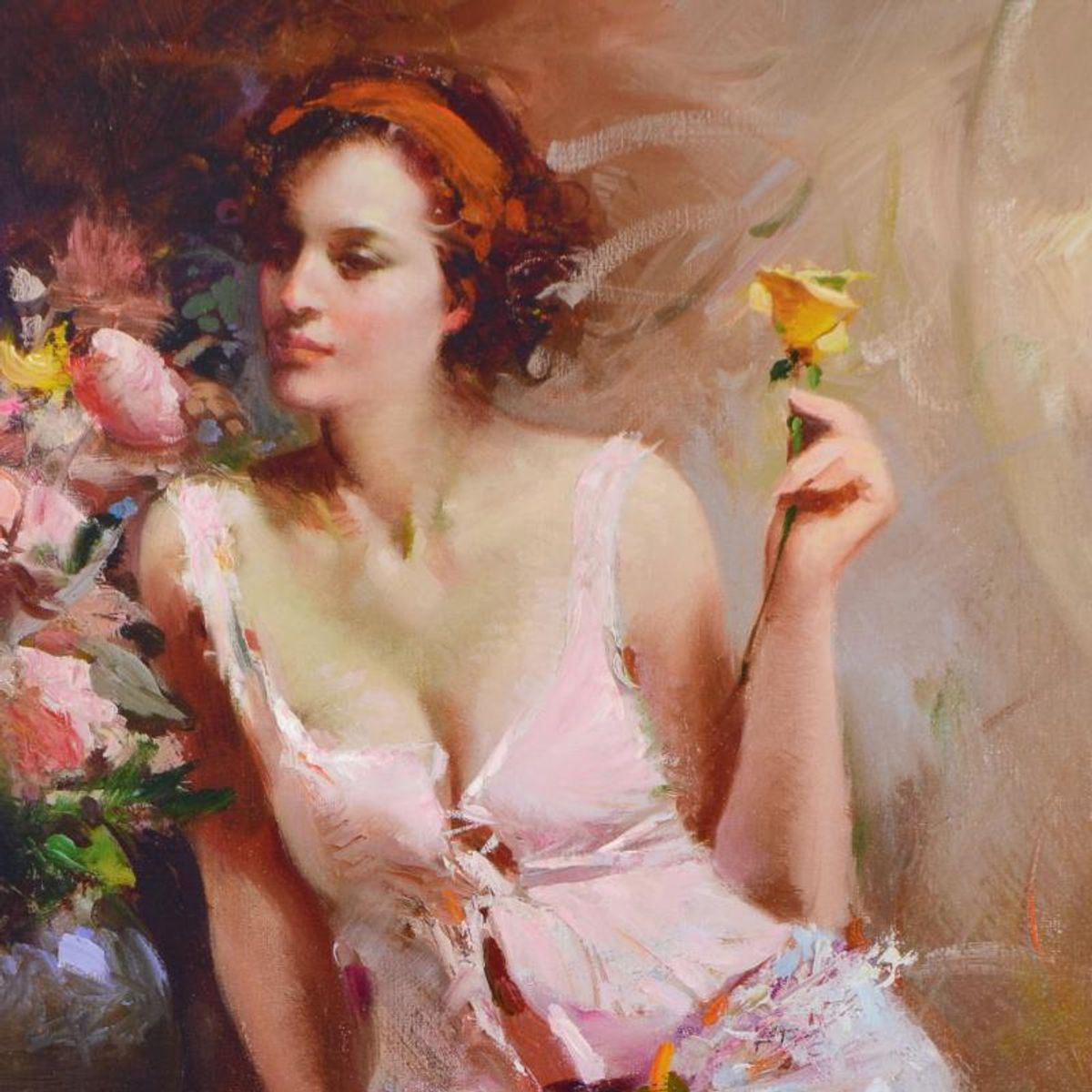 Pino (1939-2010), "Sweet Scent" Limited Edition Hand Embellished Giclee on Canvas. Numbered and Hand Signed with Certificate of Authenticity.