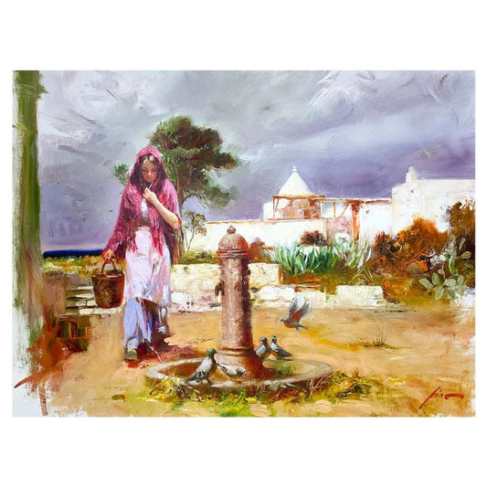 Pino (1939-2010) "The Water Fountain" Hand Embellished Limited Edition on Canvas, Numbered and Hand Signed with Certificate of Authenticity.