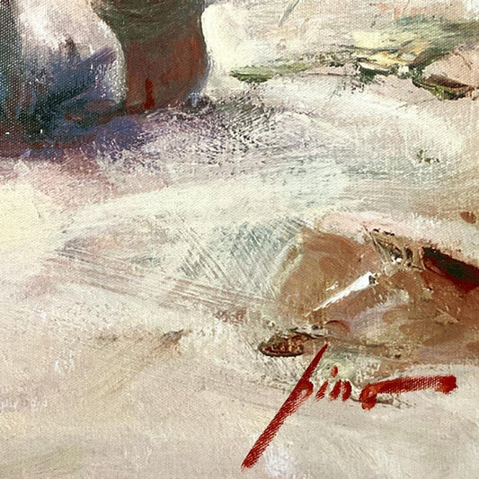 Pino (1939-2010) "At the Beach" Hand Embellished Limited Edition on Canvas, Numbered and Hand Signed with Certificate of Authenticity.